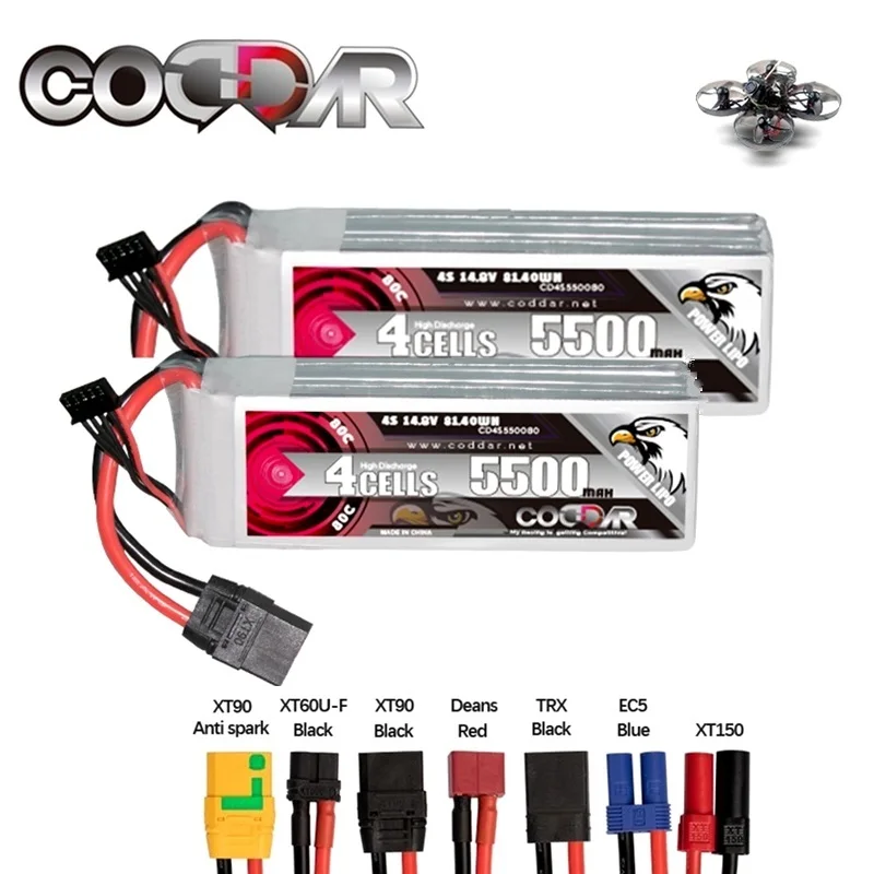 

CODDAR 4S 14.8V 5500mAh 160C LiPo Battery For RC Quadcopter Helicopter Boat Drone Spare Parts Large Capacity EX5 TRX T XT90 Plug