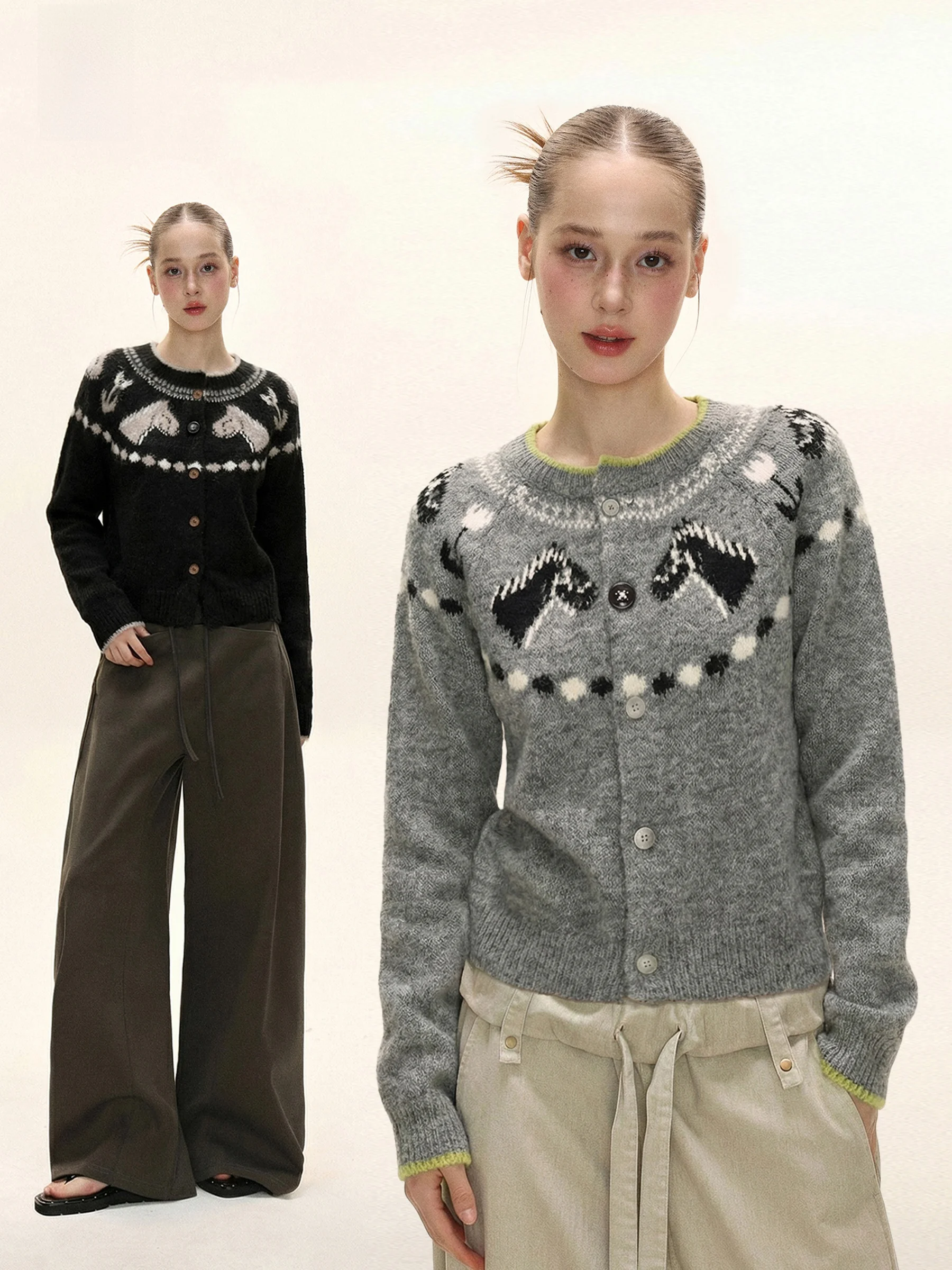 

Женский повседневный круглый вязаный свитер, кардиган с вышивкой, осень-зима, цветной дизайн, свободный крой, длинный све