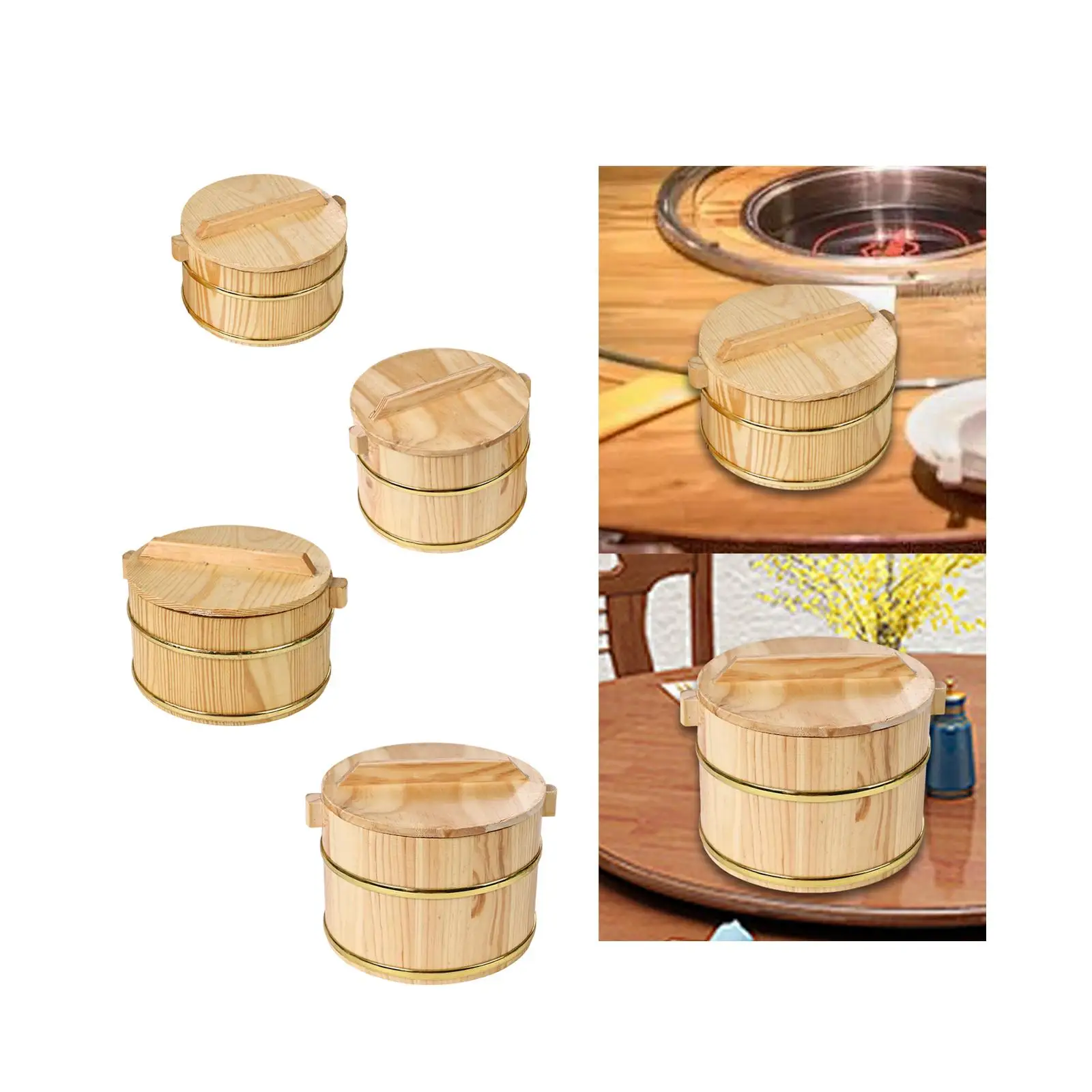Wooden Steamed Rice Barrel Round Rice Container for Home Restaurant Rice