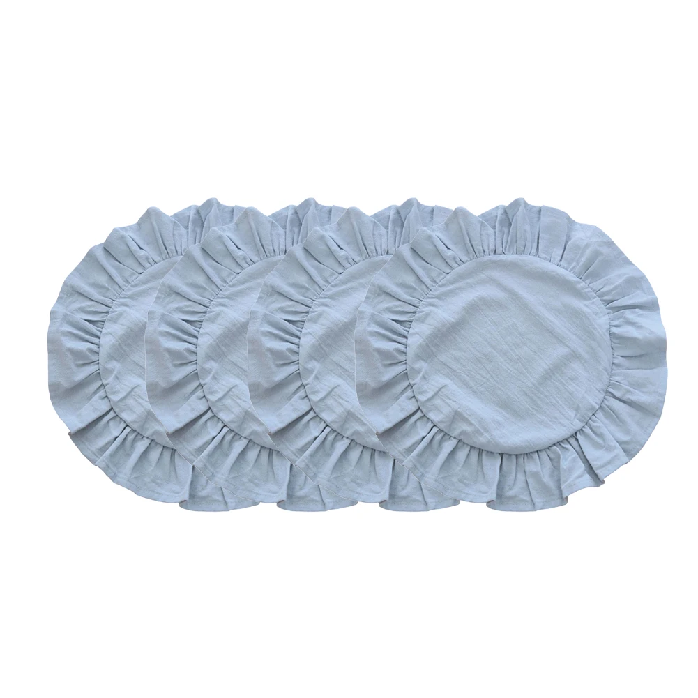 

4 Pcs Round Scalloped Placemats 15 Inch Diameter Ruffled Edge Table Mats for Home For Kitchen Dining Room Decoration