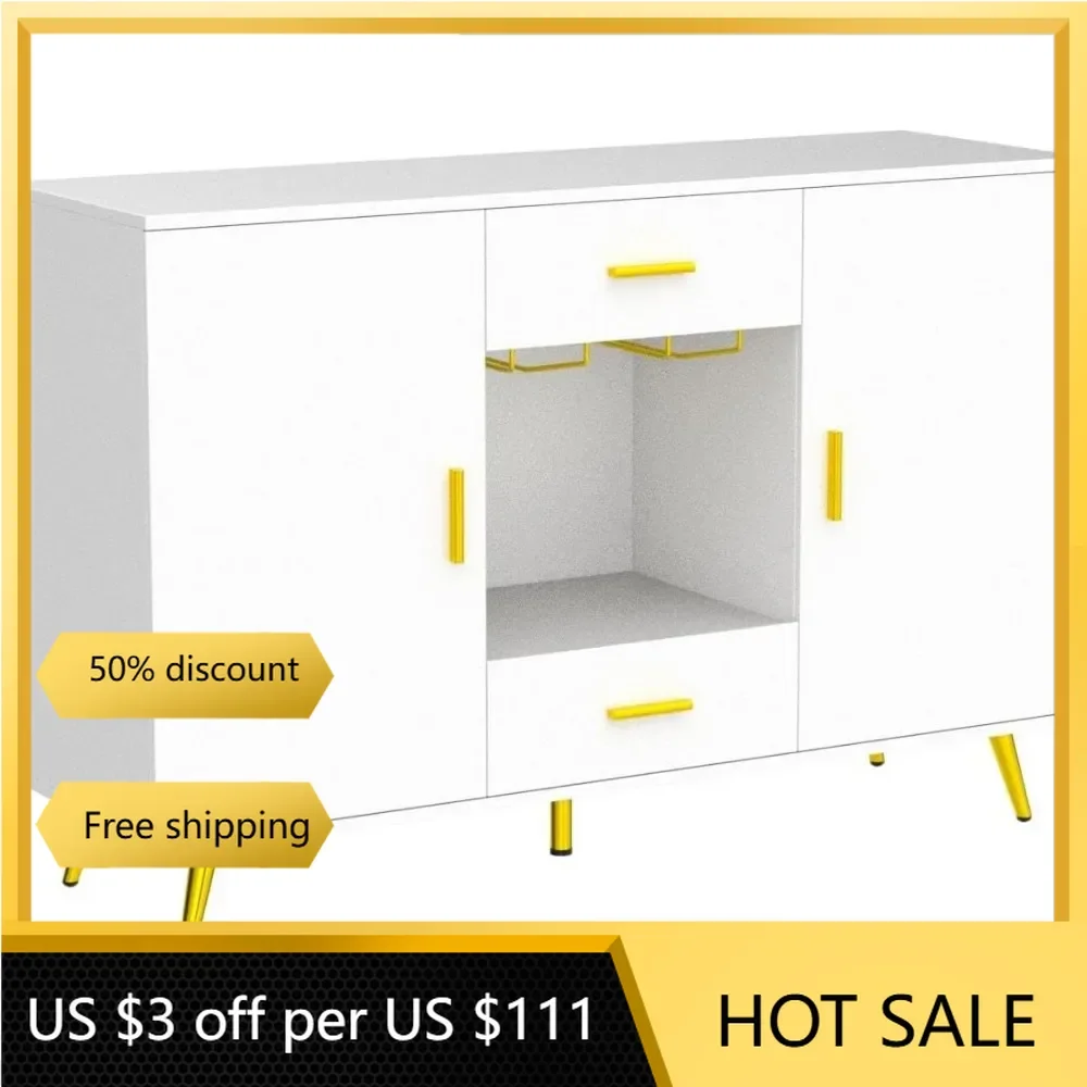 Kitchen Wine Rack Drawers Sideboard Buffet Cabinet Storage Credenza W/Adjustable Shelf Wine Glass Holder Dining Room Bar