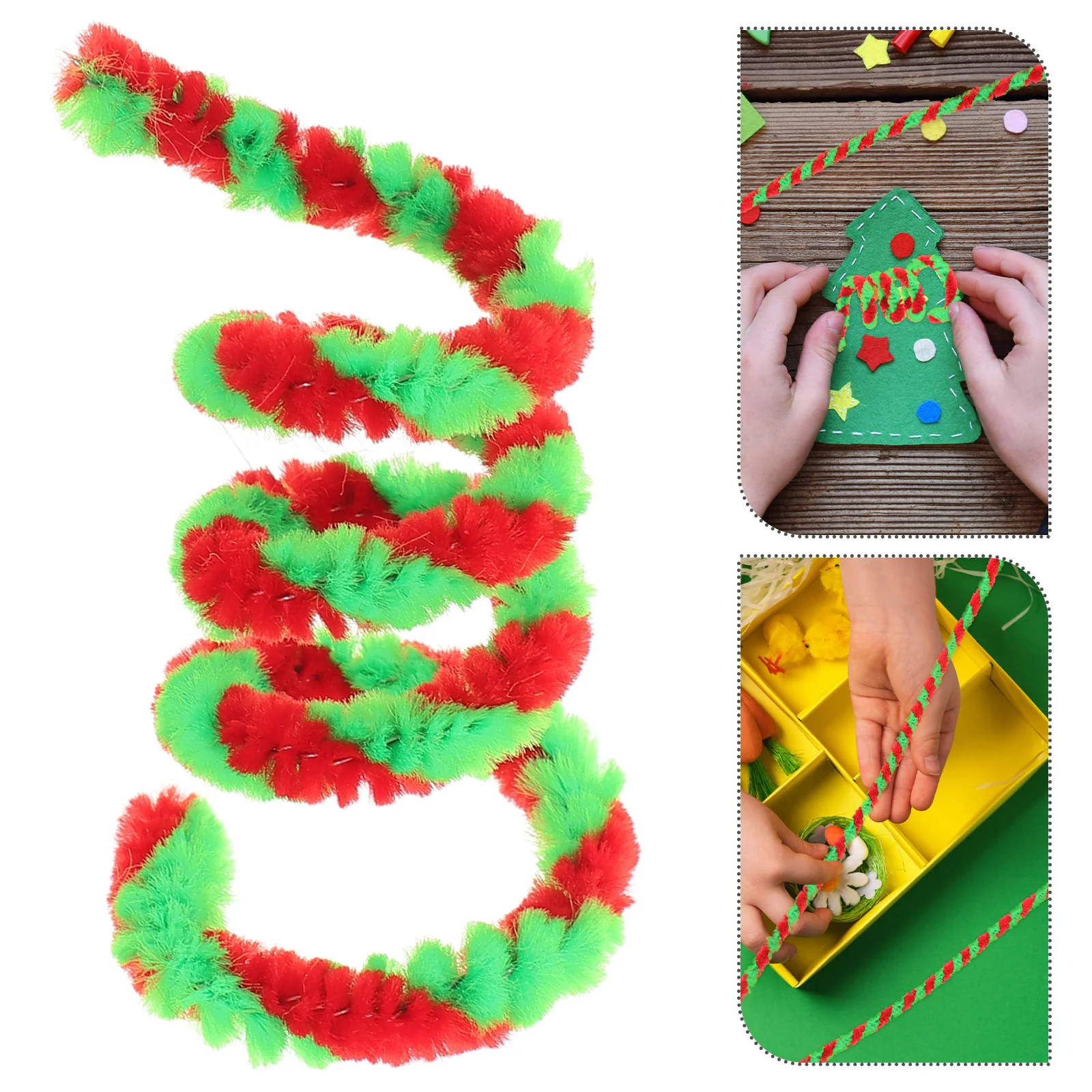 

50 Pcs Two-color Torsion Bar Hand Green Pipe Cleaners Craft Striped Christmas Toys for Girls Pompom