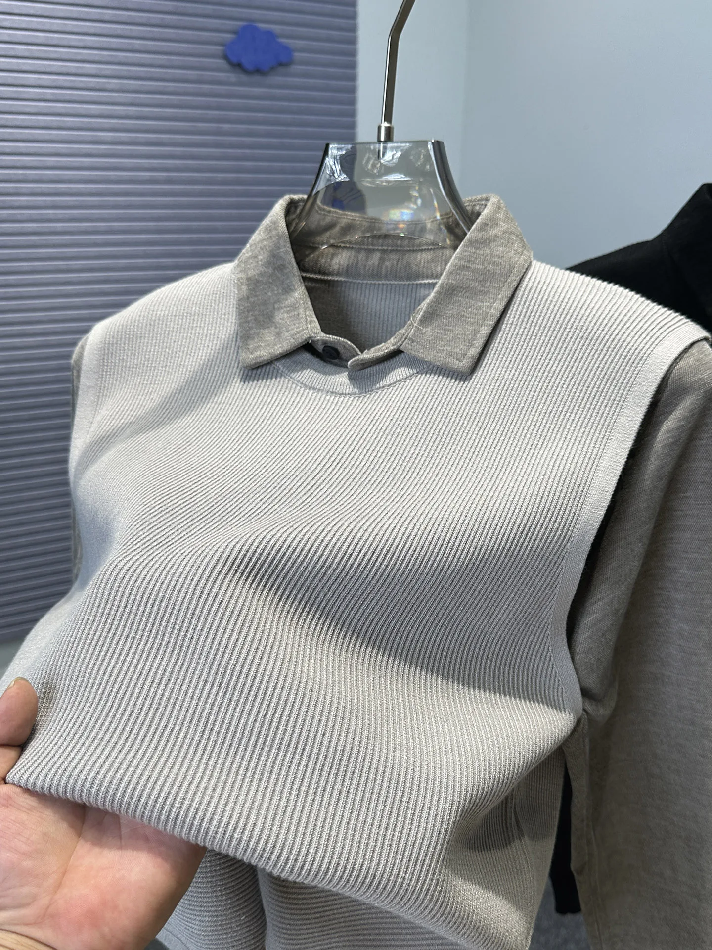 

High Quali Men's irt Collar Sweater Loose round Ne Knitted Casual Sle Pure Color Autumn Winter New Arrival Trendy Fak...