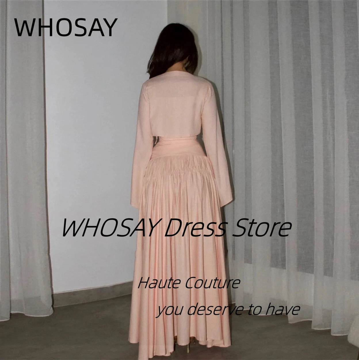 WHOSAY Robes De Soirée Customized Saudi Party Women Wear Long Sleeves Prom Dresses Beading Sash Wedding Banquet Evening Gowns