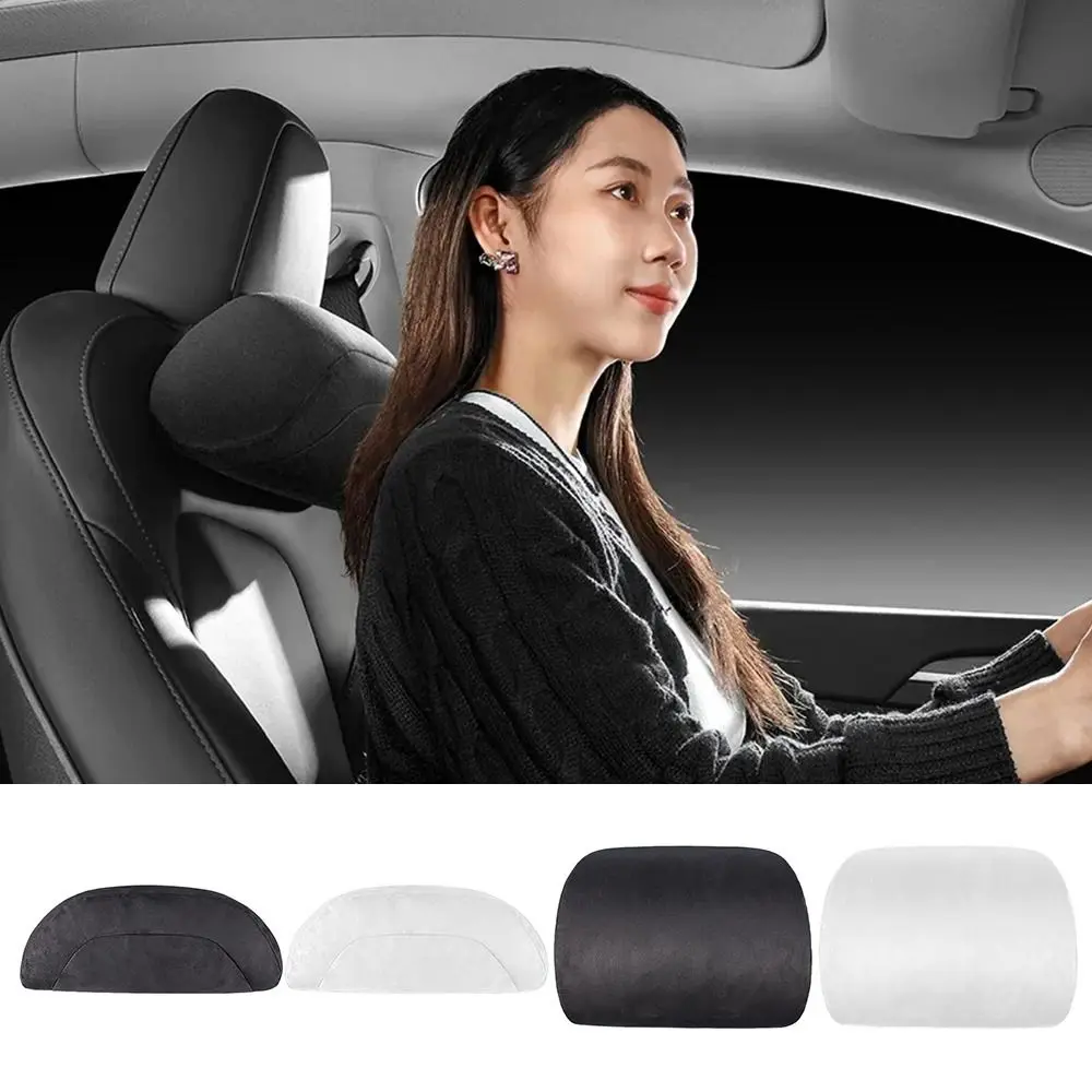 

Stylish Suede Car Seat Neck Pillow Soft Breathable Seat Headrest Anti-slip Memory Foam Pillows for Model 3/Y Car Interior