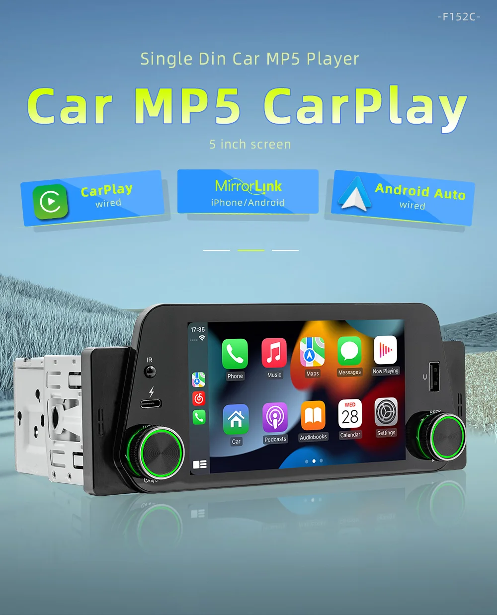 

Автомобильное устройство F152C: проводной CarPlay + Android Auto, 4-светодиодная камера и микрофон в комплекте