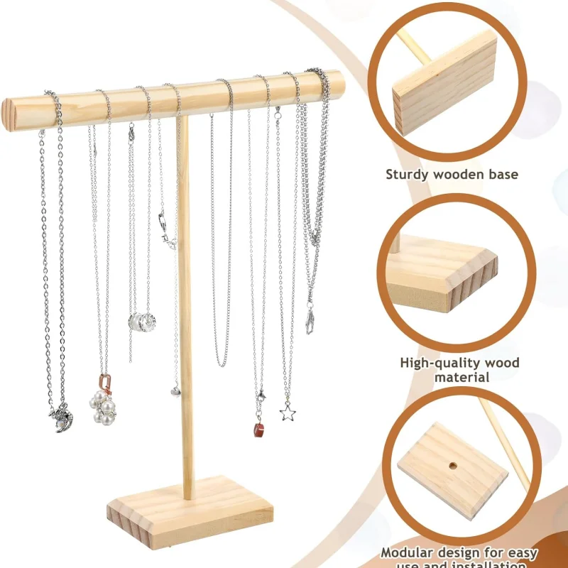 Wood T-Bar Jewelry Display Stand Necklace Stand Jewelry Towers Bracelet Display Necklace Holder Organizer for Home Women Gift
