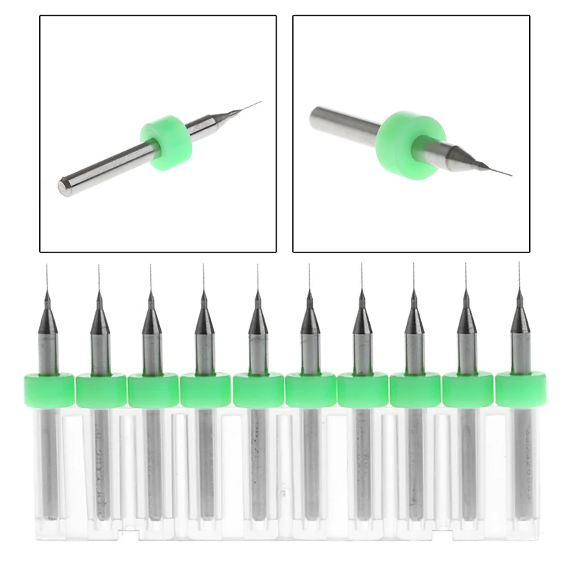 Brocas Micro PCB de carburo de tungsteno, vástago en espiral, punta de 0,2mm, 1/8 pulgadas, 10 unidades