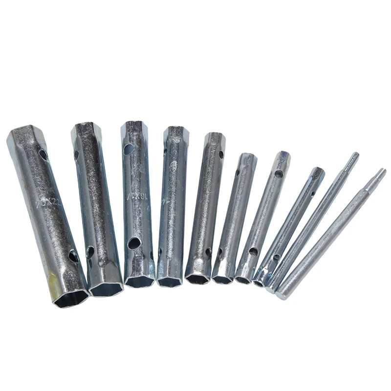 ●10Pcs 6-22mm Metric Tubular Box Wrench Set Tube Bar Spark-Plug Spanner Steel Double Ended for Automotive Plumb Repair-ABFB