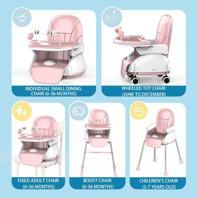 Portable Baby Seat Height Adjustable 2 in 1 Kids High Chair for Feeding Baby Toy Chair with Universal Wheel Toy Rack Phone Stand