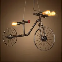 Retro Industrial Pendant Steampunk Lamp Antique Bicycle Loft Hanging Lamp Vintage Water Pipe Wrought Iron Ceiling Lights