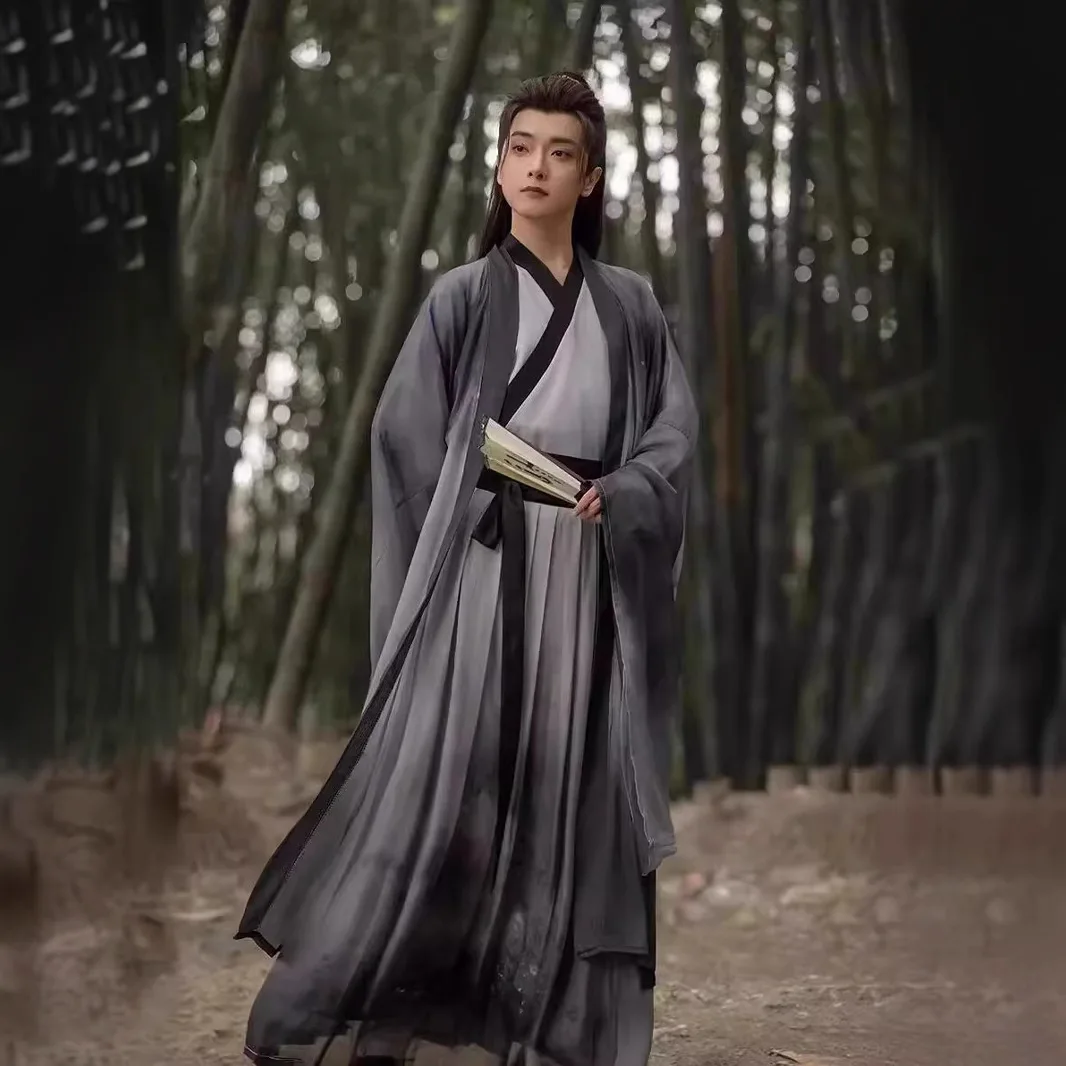 

Весенне-летний костюм Weijin с градиентным принтом и воротником на талии Hanfu, мужская и женская студенческая одежда