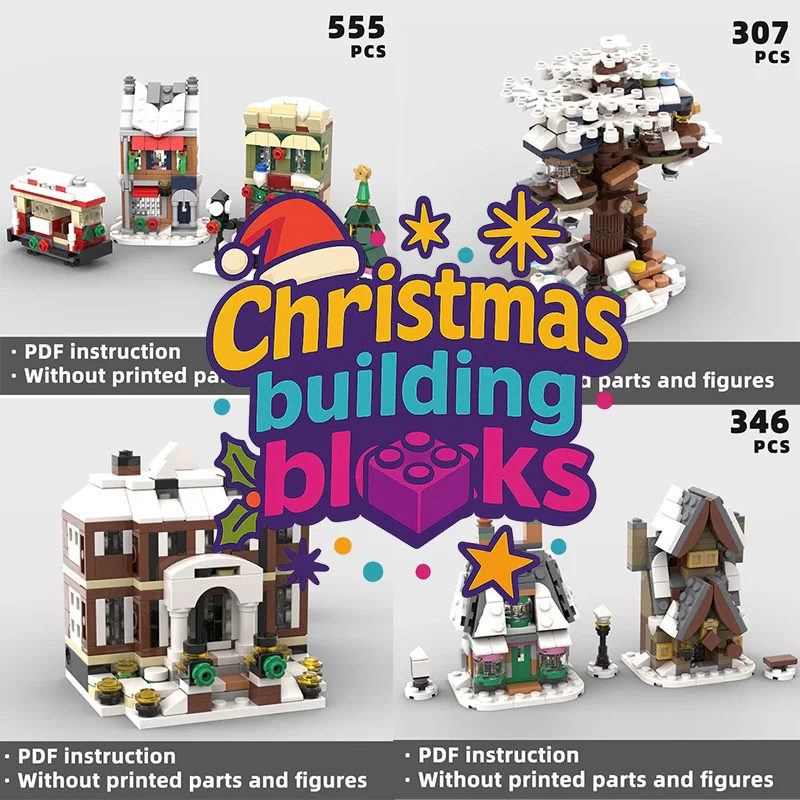 

Праздничные рождественские кирпичи-коттедж Санта-Клауса, Зимняя деревня MOC, Рождественский праздничный дом, строительные блоки NataleWe markiichten Navidad