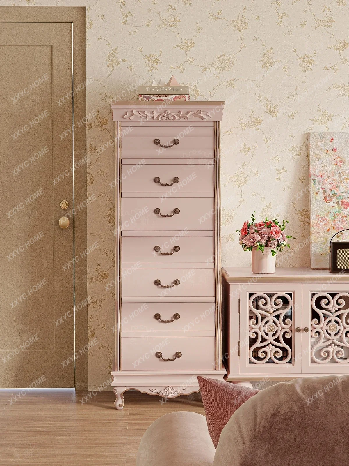 

LLSimple room storage living room narrow cabinet solid wood storage cabinet
