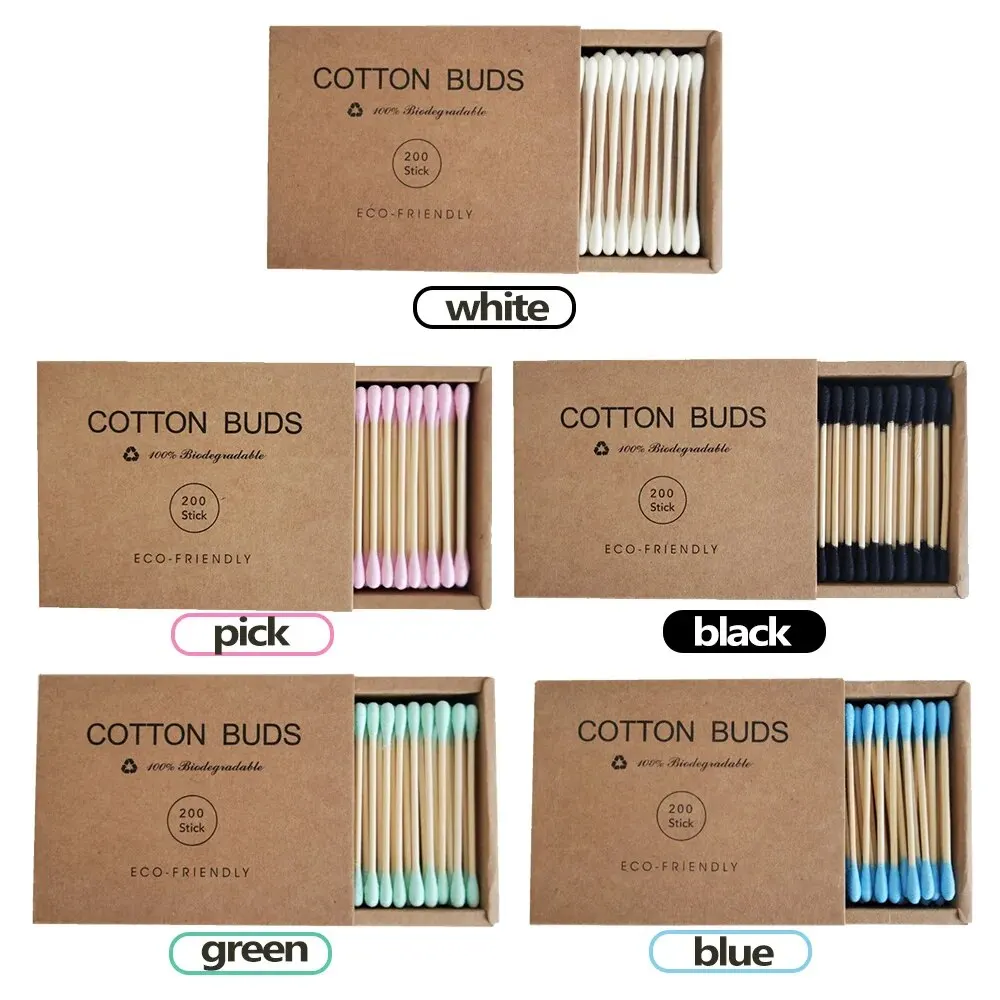 Disposable Double-Headed Eco Friendly Bamboo Makeup Buds Wooden Ear Cleaning Cotton Swab