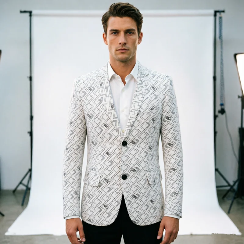 

Белый повседневный мужской пиджак с одним рядом пуговиц и лацканами, идеально подходит для деловых встреч, танцев, вечеринок, праздничные пальто