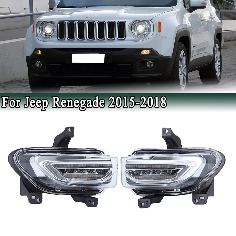 For Jeep Renegade 2015-2018 15W Front Bumper LED DRL Daytime Running Light Assembly with Turn Signal Driving Fog Lamp