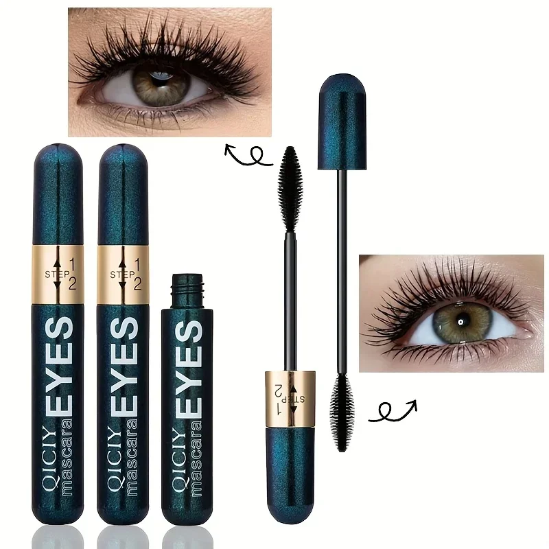 2-in-1 4D Fiber Mascara: Ultra waterdicht, krullend en verlengend, volumegevend zwart voor alle huidtypes, 9 g/0,32 oz