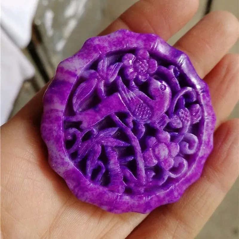 

Natural South African Shujilai Exquisite Carved Royal Purple Happy Eyebrow Pendant Su Jishi Boutique Round Brand Women's Pendant