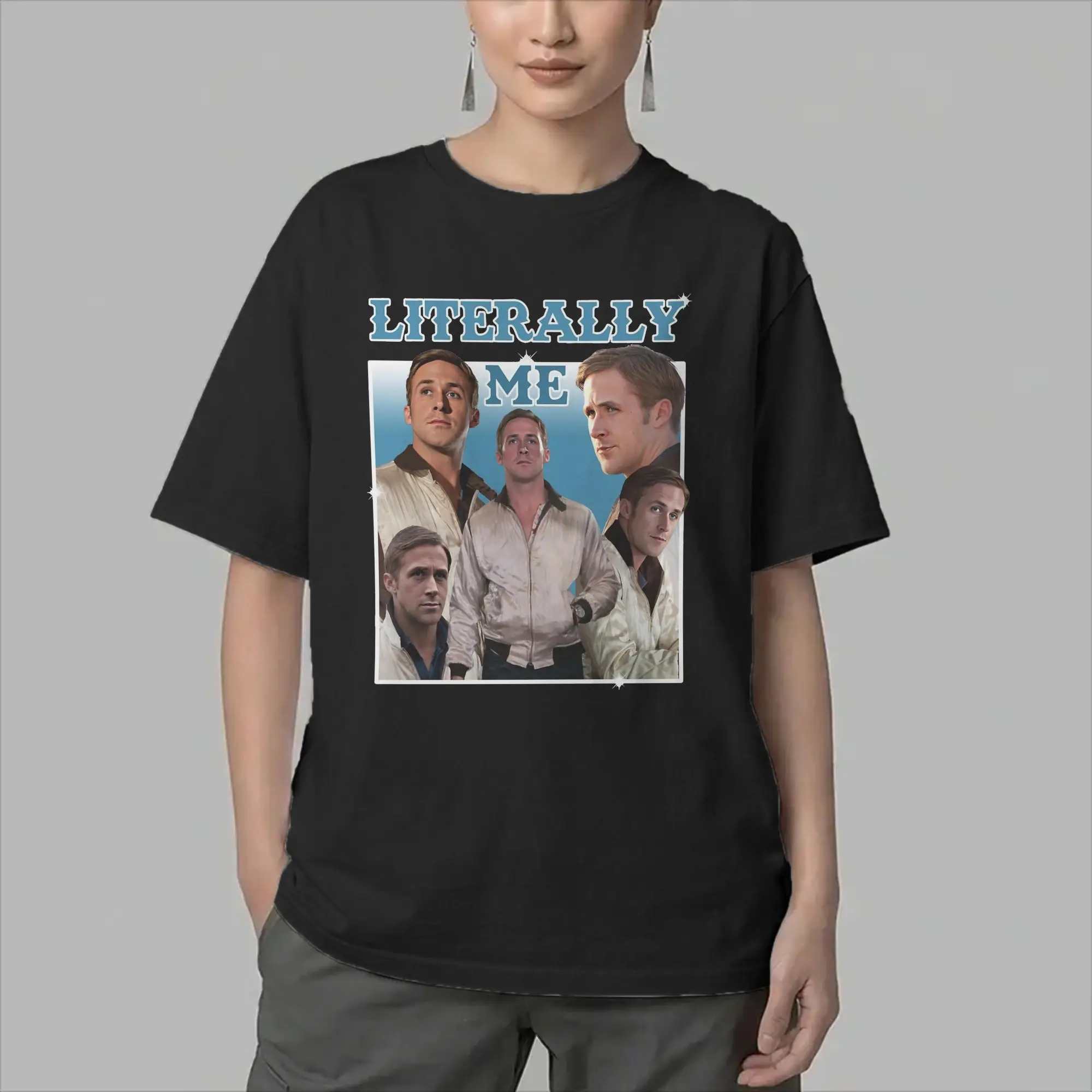 Men's Ryan Gosling Actor T Shirt  Pure Cotton Tops Vintage Short Sleeve Round Collar Tee Shirt Plus Size T-Shirts