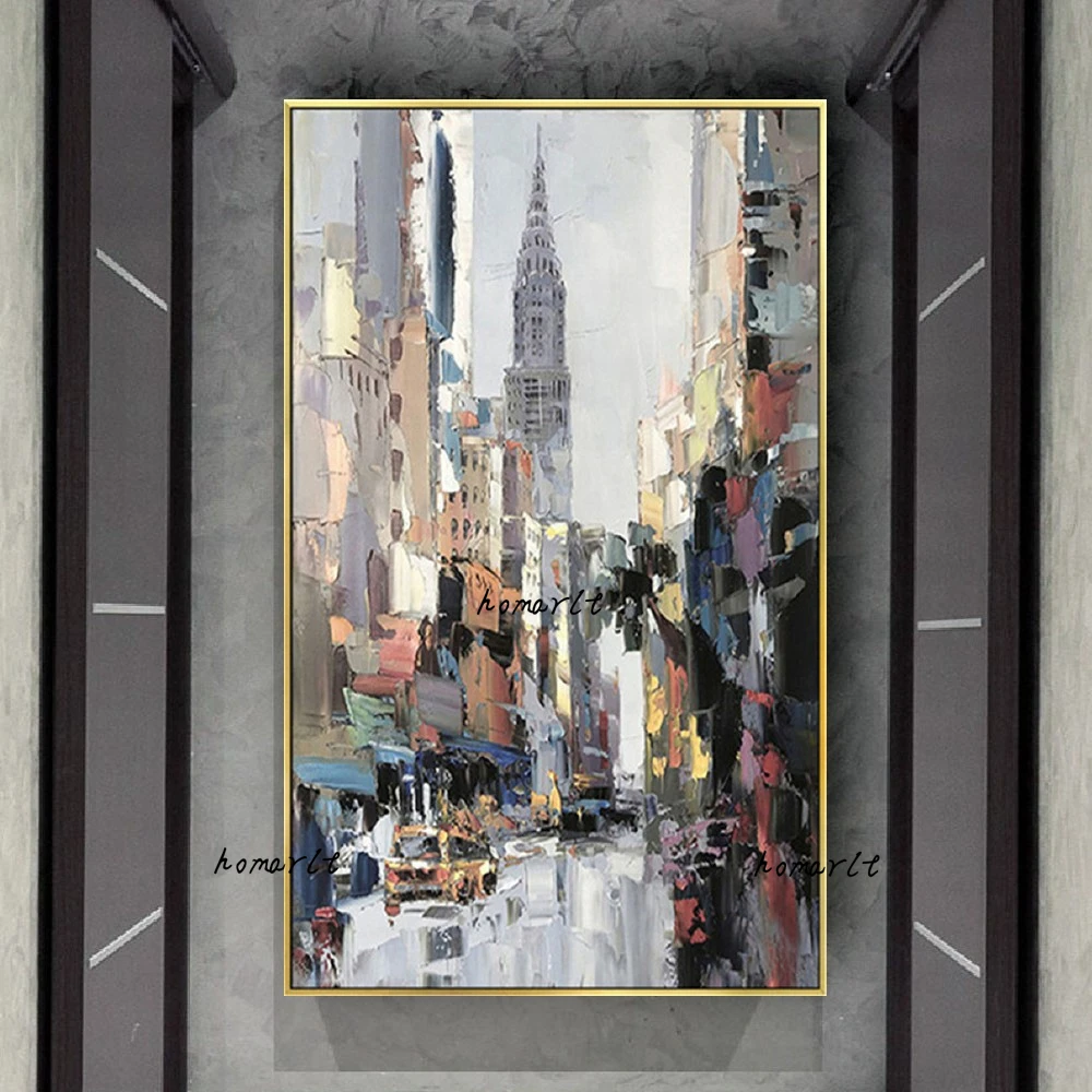 Hand Painted Wall Art Home Decor European Street Pictures Painting New York View Oil Painting On Canvas  Cuadros Decorations