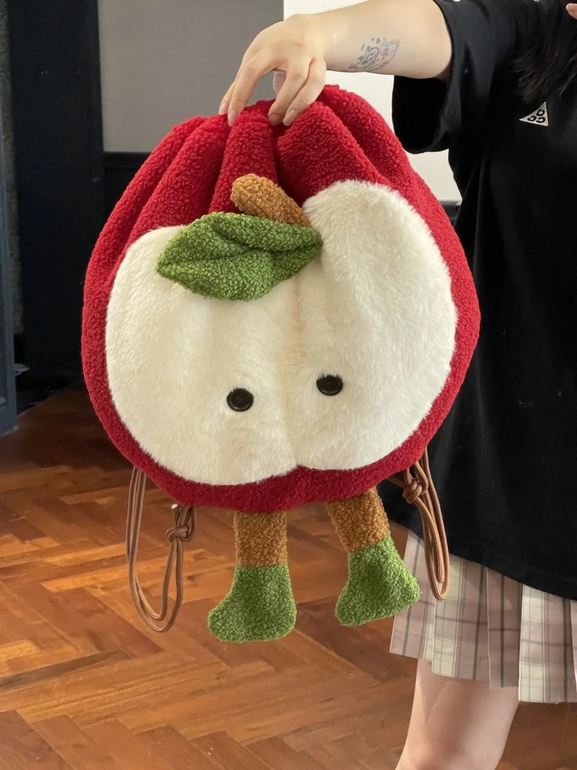 Cute Cartoon Apple Shoulder Bag Plush Large Capacity Schoolbag Girl Kawaii Shoulder Backpack Casual Soft Stuffed Bags Kids Gift