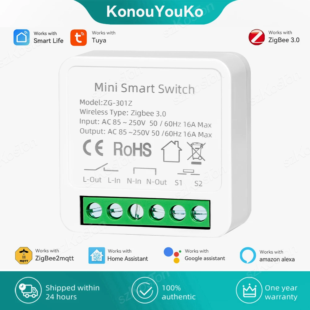 16A Tuya Zigbee3.0 สมาร์ทสวิทช์ MiNi DIY Breaker สนับสนุน 2Way Smart Life App รีโมทคอนโทรลสําหรับ HA 2MQTT Alexa Google
