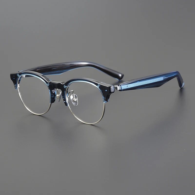 Montura de gafas ovalada Retro para hombres y mujeres, línea de cejas, medio marco, diseñador de nicho literario, montura completa, gafas graduadas para miopía