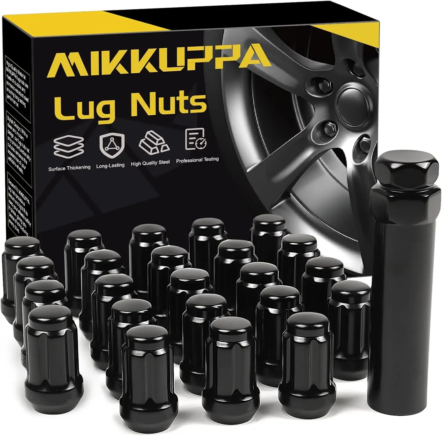 MIKKUPPA 23pcs 1/2-20 Lug Nuts Spline Replacement for 2002-2012 Jeep Liberty Aftermarket Wheel Chrome/Black Closed End Lug Nuts