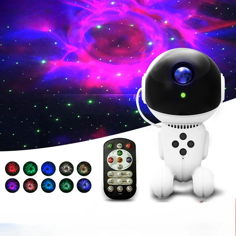 Remote Control Star Projector Lamp with Spacecraft Design, 7 Colors Night Light for Atmosphere, Starry Sky Projection with Sound