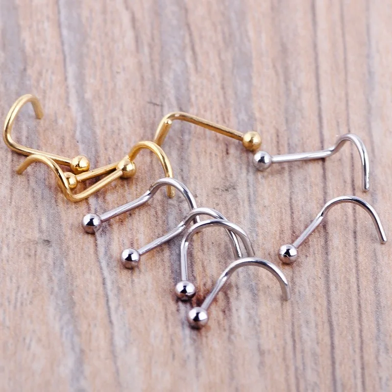5Pcs Foreign Trade EBAY Hot Style Bent Nose Nail Fashion Contracted Golden Ball Nose Ring Stainless Steel Puncture Accessories
