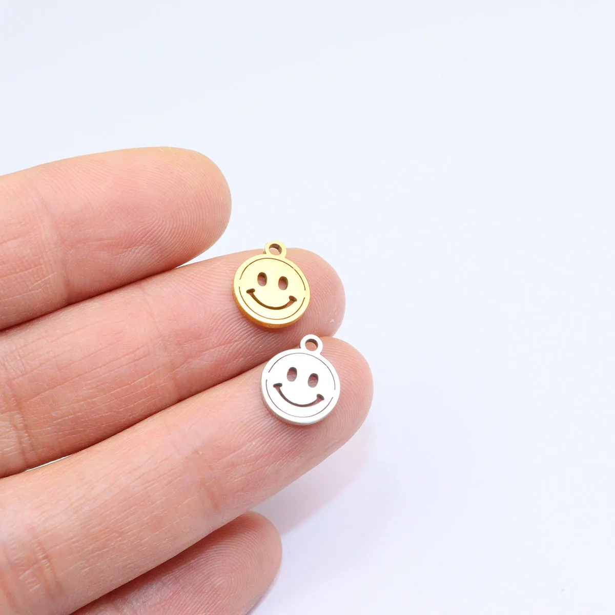 10pcs Stainless Steel Shiny Smile Necklace Jewelry Charms Pendant DIY Handcraft Waterproof Antiallergic