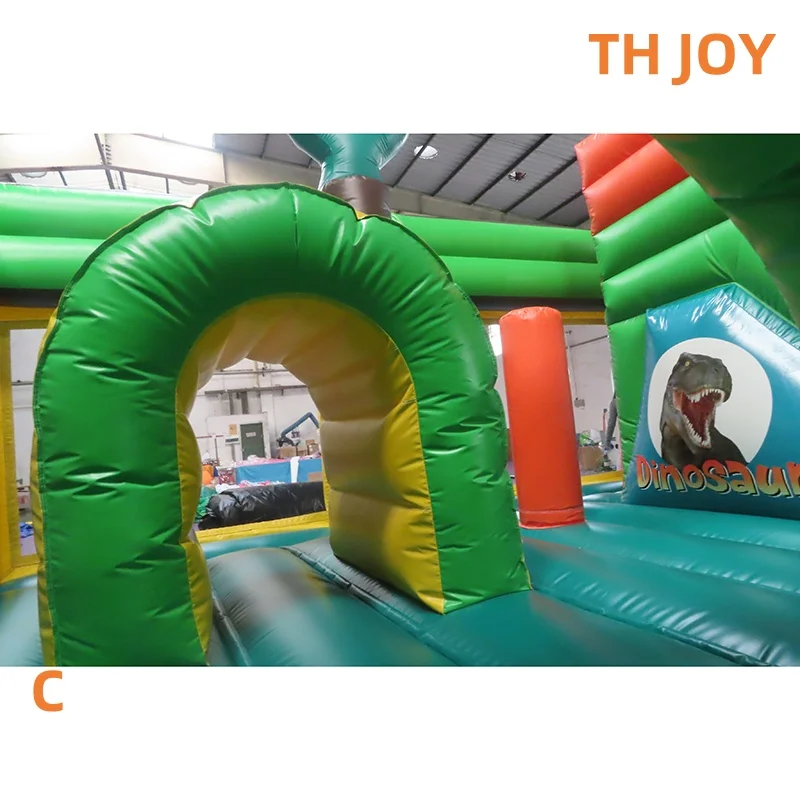 Por barco a puerta, casa inflable de animales de dinosaurio, combos de casa de salto inflable de jungla de 5x4m con tobogán a la venta