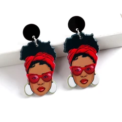 Fashion Wear Sunglasses Black Lady Acrylic Women's Earrings Cartoon Modern Curly Hair Girl Dangle Earring Statement Jewelry Gift