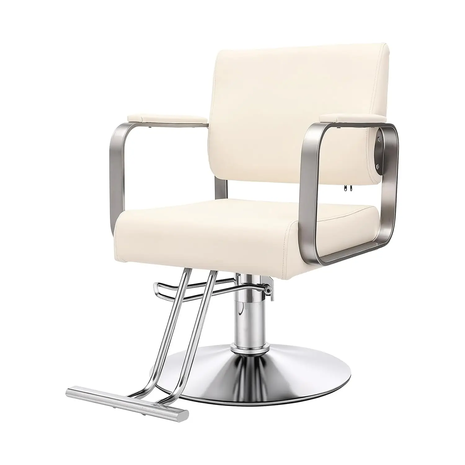 Salon Barber Chair 360° Swivel Hydraulic Height Adjustable for Hair Stylist White Silver Base, Customized