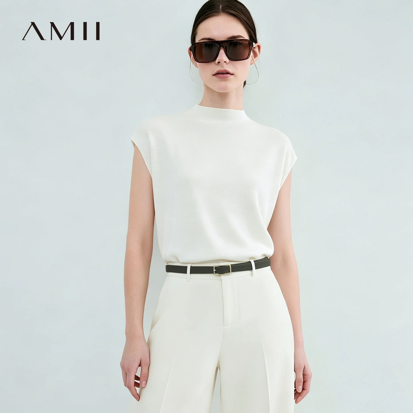 Amii Women's T-shirt 2026 Summer New Mock Neck Acetate Stretch Dolman Sleeve Basic Versatile Casual Women's Tee Shirt 12622223