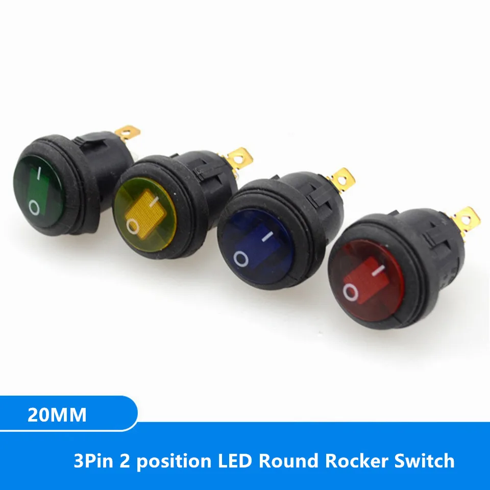

1pcs Waterproof Button 12V 220V Light led Rocker Switch Opening 20MM Boat-shaped Round 3Pin 2 position Silver Point Switches