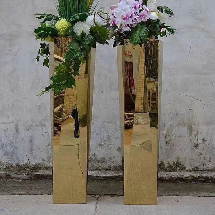 Factory Price Hotel Office Indoor Stainless Steel Tall Silvery Flower Vase/ Floor Plant Pots
