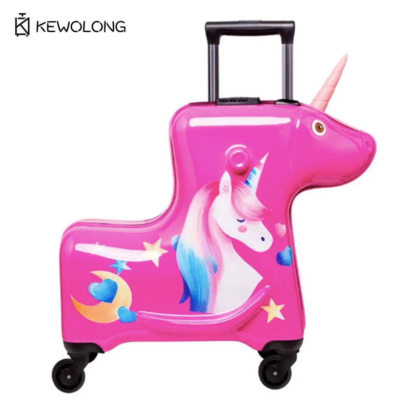 

Kids Ride On Luggage Unicorn Car 2-in-1, 4 Spinning Wheels Boys Girls Toy Suitcase, Cute Toddler Carry On for Travel