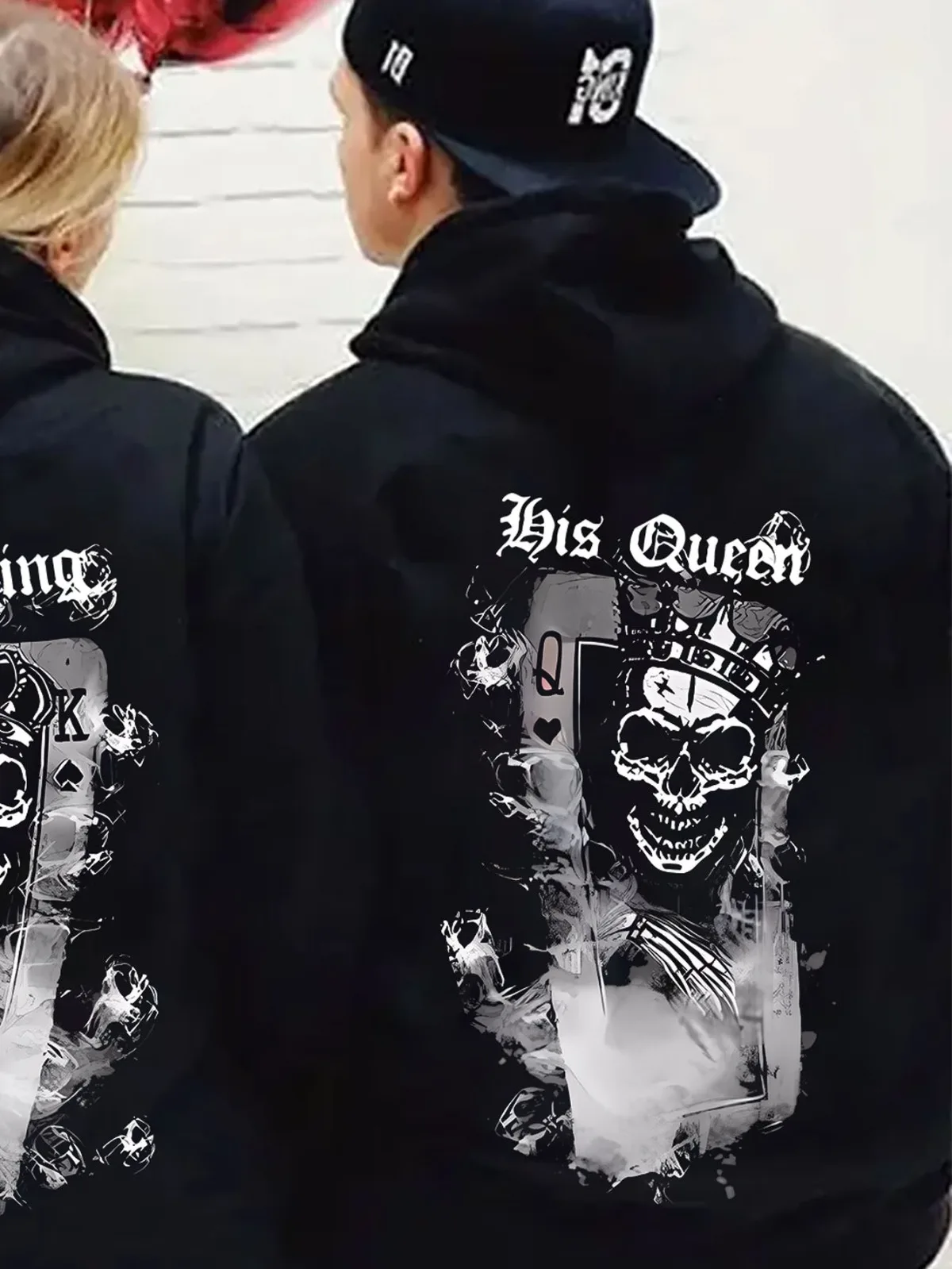 1 قطعة [نمط الزوجين] موضة غير رسمية لعبة البوكر الملك/الملكة نمط مطبوعة مطابقة زوجين هوديي مريحة فضفاضة هدية عيد الحب