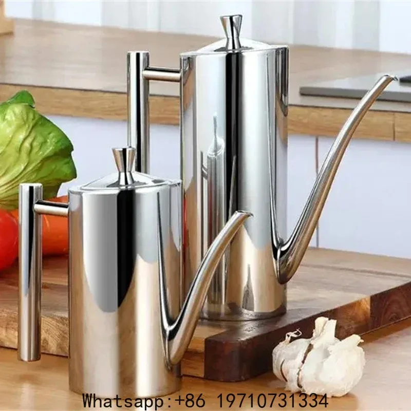 

304 Stainless Steel Oil Can Olive Oil Soy Sauce Oil Pot Leakproof Seasoning Container Kitchen Storage Cooking Tool 500&700ML