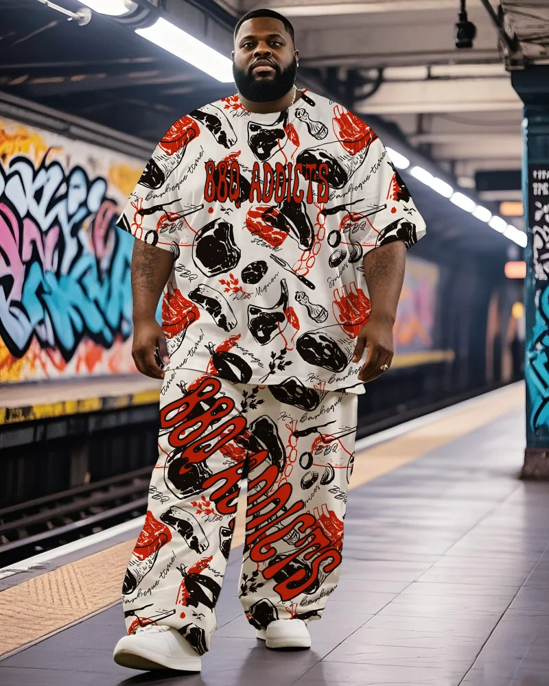 

Мужской комплект из 2 предметов с принтом еды для барбекю размера S-9XL — футболка с короткими рукавами и брюки с забавным рисунком