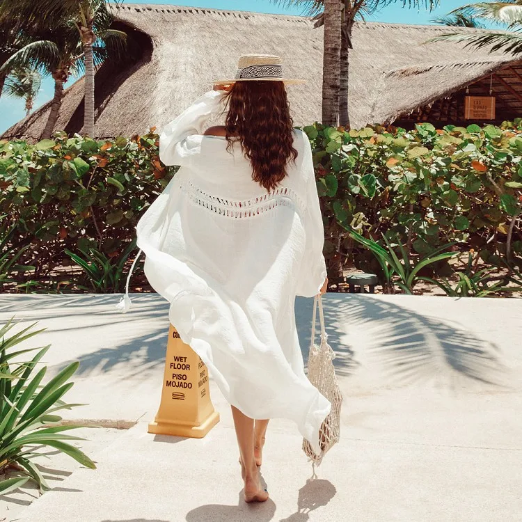 

Bikini Cover Up Jacket Hot Spring Swimsuit Top with Hollowed Out Beach Beach Vacation Skirt Sun Protection Cardigan for Women