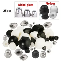 25pcs/bag Whit/Black/Silver Nylon/Nickel Cap Nuts Decorative Cover Semicircle Acorn Nut  M3 M4 M5 M6 M8 M10 M12