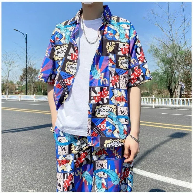 Beach Clothes For Men Lapel Shirts+Shorts 2Pcs Sets Fashion Printing Summer Thin Male Casual Outfits Vacation Hawaiian Suits