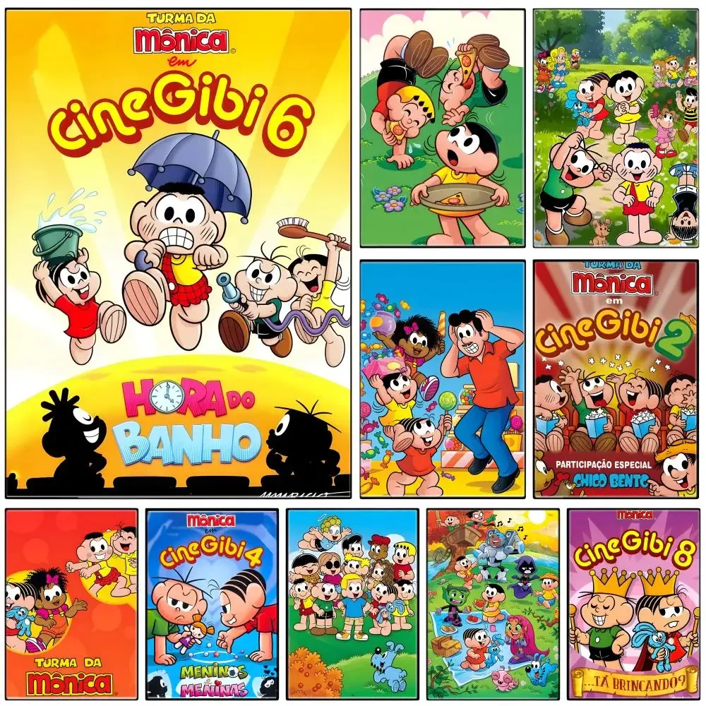 Cartoon T-Turmas Da Monicas Poster Self-adhesive Art Waterproof Paper Sticker Coffee House Bar Room Wall Decor