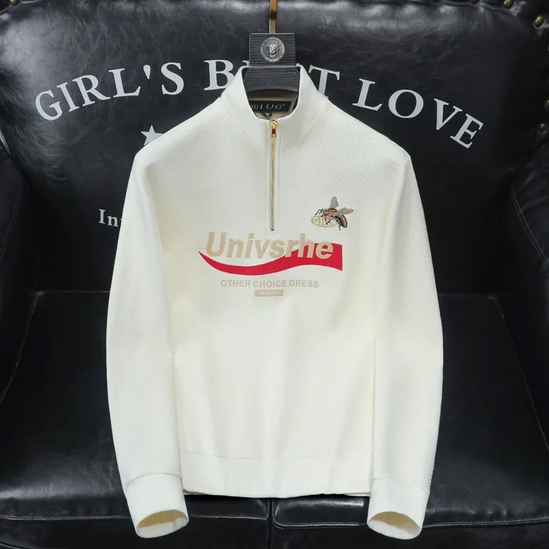 

Мужская модная толстовка с вышивкой и воротником-стойкой, легкая, роскошная, в городском стиле, из смесового хлопка и полиэстера