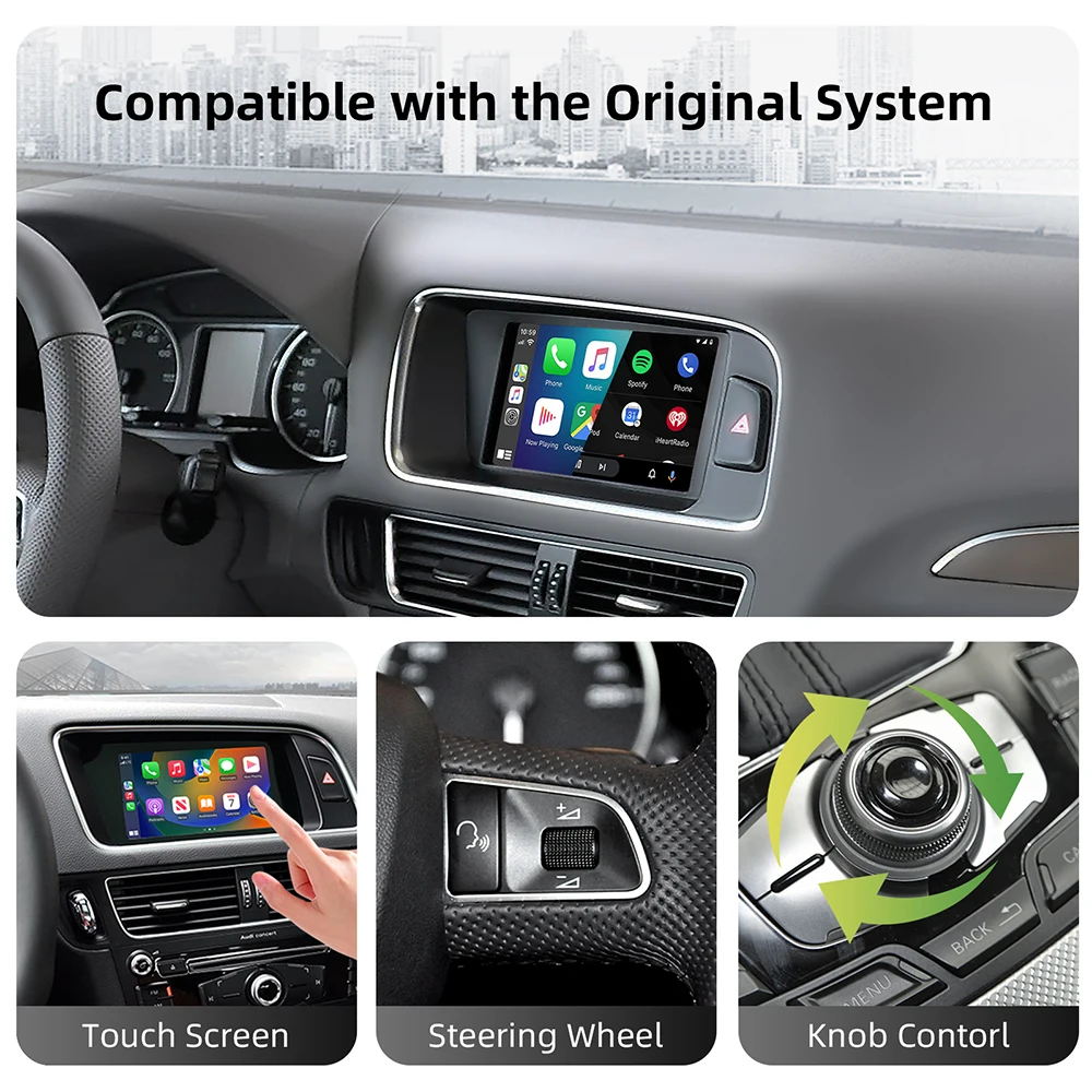 صندوق فك ترقية شاشة OEM لأودي A4، A5، Q5 2008-2018 MMI 3G مع مجموعة CarPlay وAndroid Auto Retrofit Kit