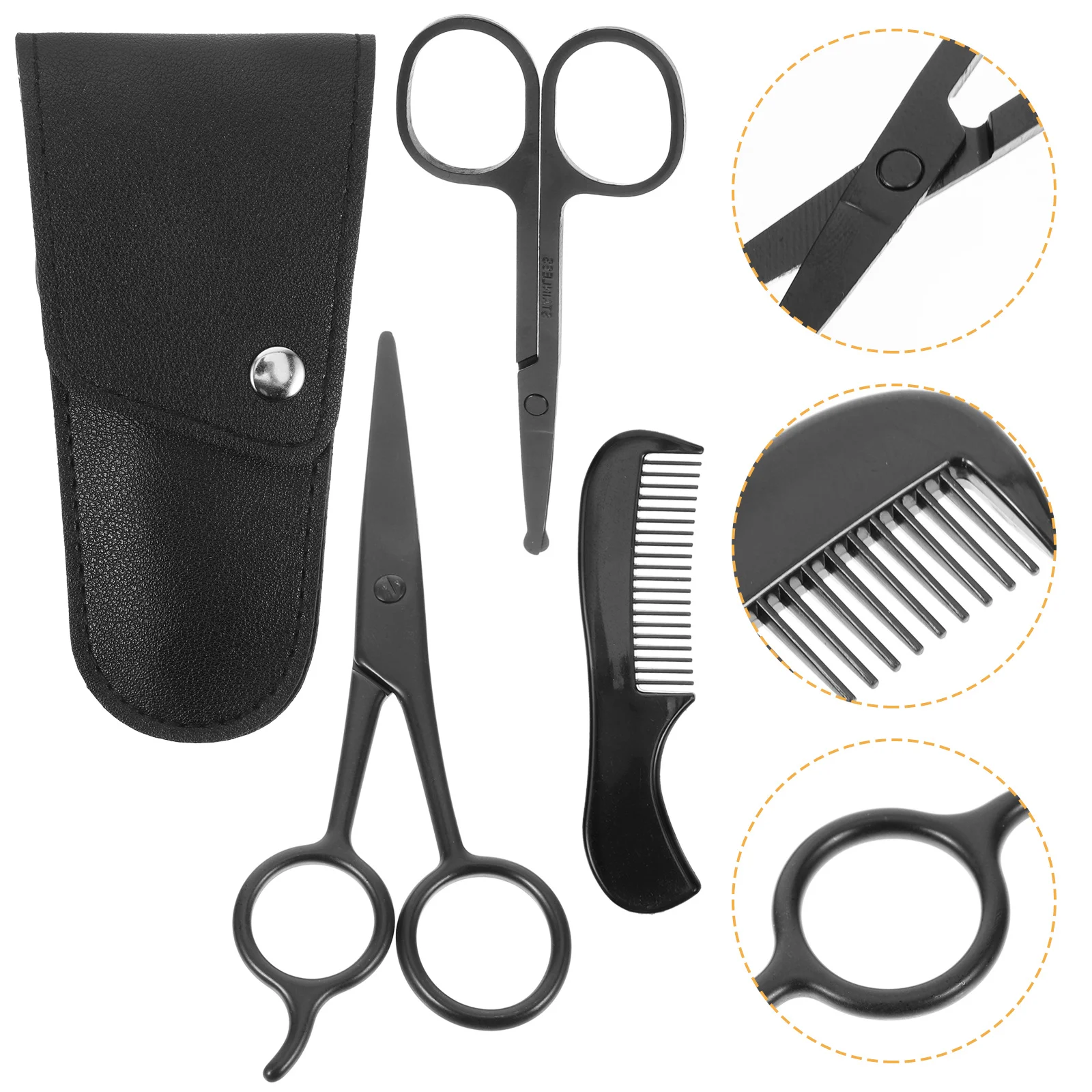

Stainless Steel Beard Trimming Scissors Set Men Grooming Kit With Comb Storage Pouch For Barber Home Travel Use