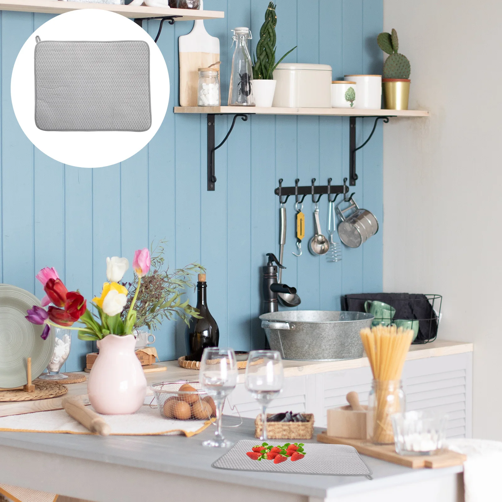 

Kitchen Drying Mat Water Absorbent Microfiber Countertop Dish Drying Pad Reusable Washable Household Kitchen Accessory For